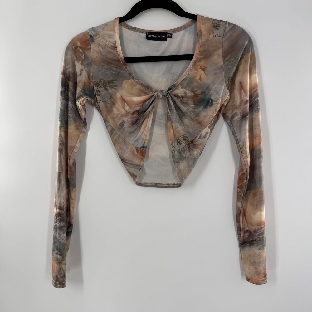 Pretty Little Thing Womens XS Long Sleeve Crop Top Twist Front  Renaissance